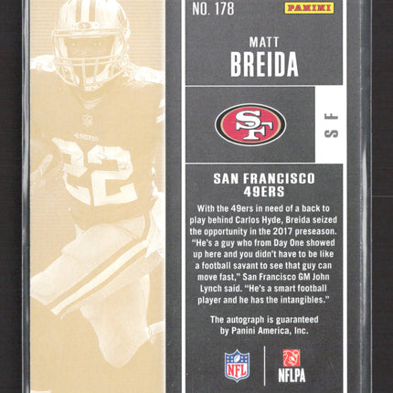 2017 Panini Contenders Football Matt Breida #178 RC Auto