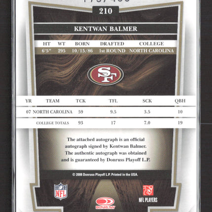 2008 Donruss Classics Kentwan Balmer #210 Auto /499
