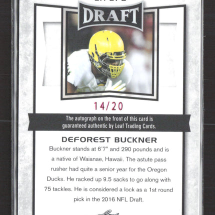2016 Leaf Draft DeForest Buckner #BA-DFB Pink 14/20 Auto