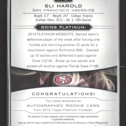 2015 Topps Platinum Eli Harold #AR-EH Pink 09/10 RC Auto