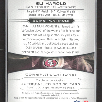 2015 Topps Platinum Eli Harold #AR-EH Camo Refractor 04/10 Auto