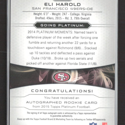 2015 Topps Platinum Eli Harold #AR-EH 07/99 RC Auto