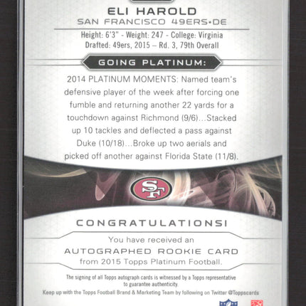 2015 Topps Platinum Eli Harold #AR-EH RC Auto Black /15