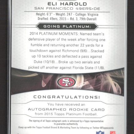 2015 Topps Platinum Eli Harold #AR-EH 12/50 RC Auto Pulsar