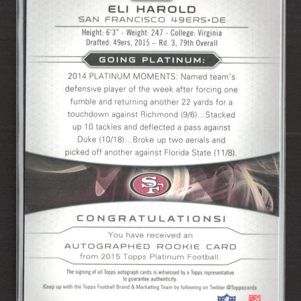 2015 Topps Platinum Football Eli Harold #AR-EH 007/150 RC Auto Blue