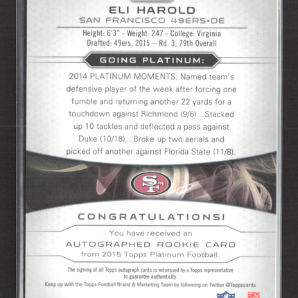 2015 Topps Platinum Eli Harold #AR-EH RC Auto Refractor