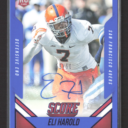 2015 Panini Score Showcase Eli Harold #343 RC 19/50 Auto Blue