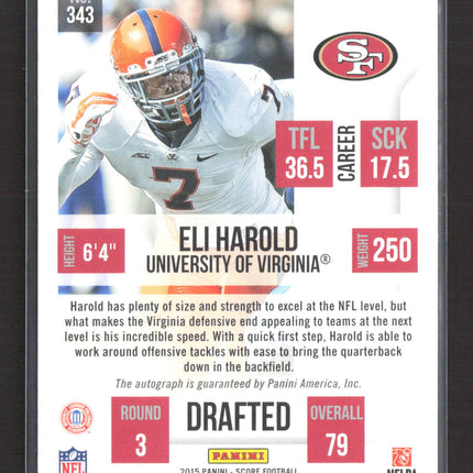 2015 Panini Score Showcase Eli Harold #343 RC 19/50 Auto Blue