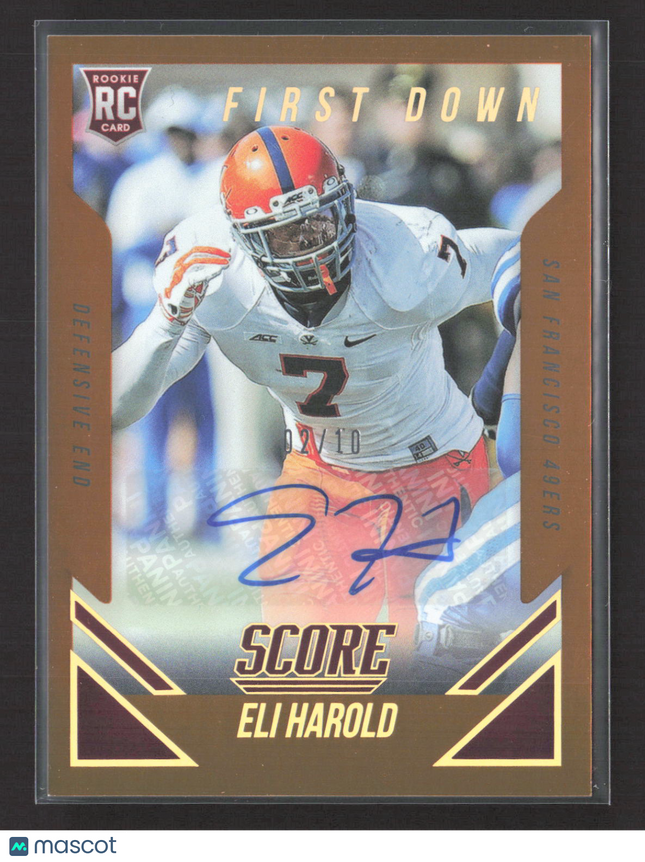 2015 Panini Score Eli Harold #343 Gold 02/10 RC Auto