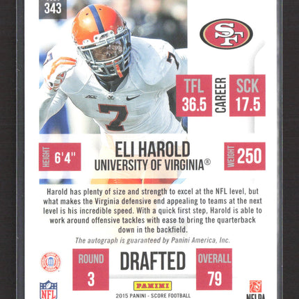2015 Panini Score Eli Harold #343 Gold 02/10 RC Auto