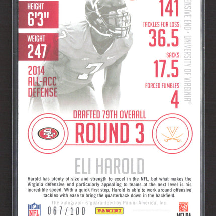 2015 Panini Prestige Eli Harold #237 067/100 Auto