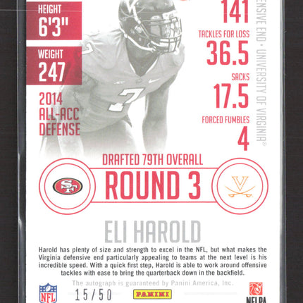 2015 Panini Prestige Eli Harold #237 15/50 Auto Gold