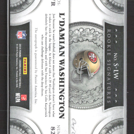 2014 Panini Crown Royale L'Damian Washington #S-LW Black 1/1 RC Auto