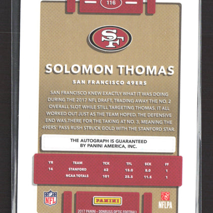 2017 Panini Donruss Optic Solomon Thomas #116 Bronze RC Auto