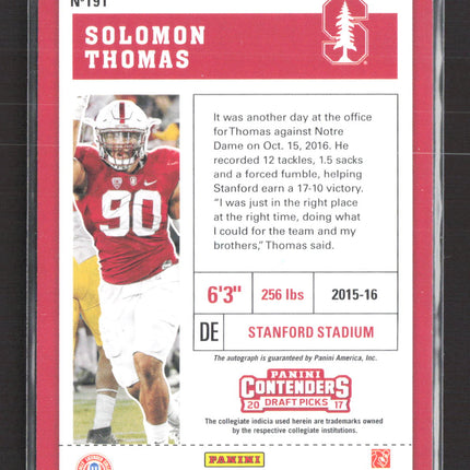 2017 Panini Contenders Draft Picks Solomon Thomas #191 RC Auto