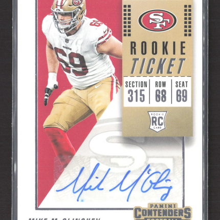 2018 Panini Contenders Football Rookie Ticket Mike McGlinchey #329 RC Auto