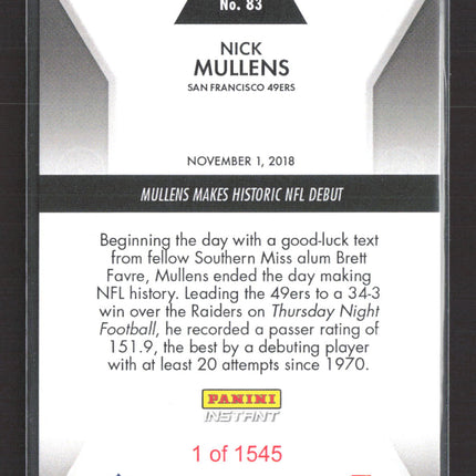 2018 Panini Instant Nick Mullens #83 RC