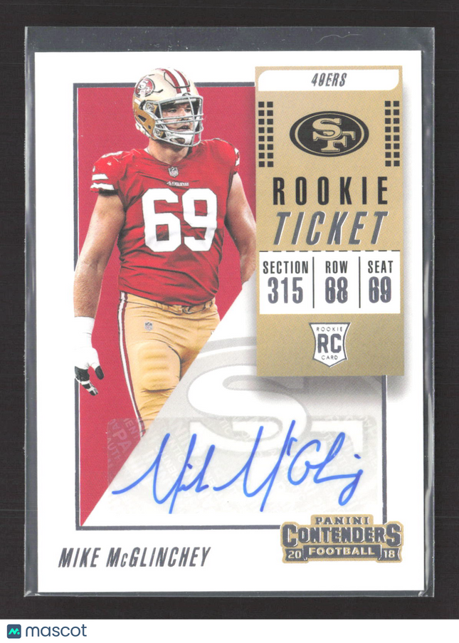 2018 Panini Contenders Football Mike McGlinchey #231 RC Auto