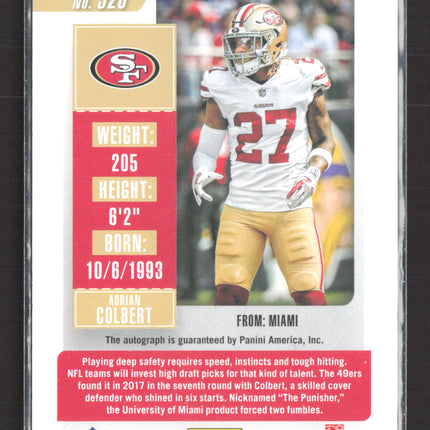 2018 Panini Contenders Football Adrian Colbert #328 RC Auto