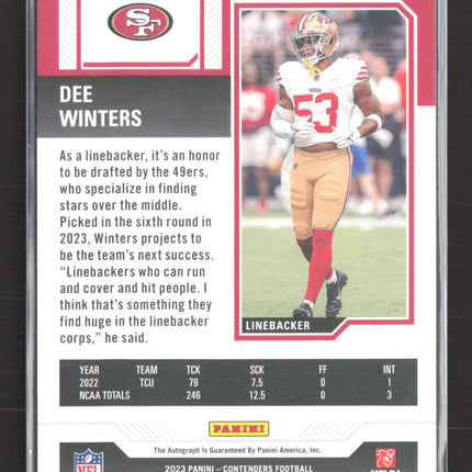 2023 Panini Contenders Football Dee Winters #283 RC Ticket Auto
