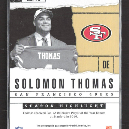 2017 Panini Father's Day Solomon Thomas #76 RC Auto