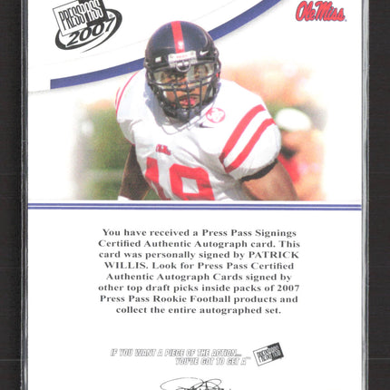 2007 Press Pass Authentics Patrick Willis #PPS-PW Auto