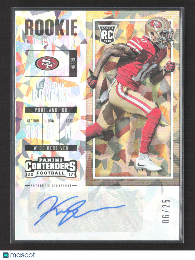 2017 Panini Contenders Ticket Kendrick Bourne #243 Cracked Ice 06/25 RC Auto