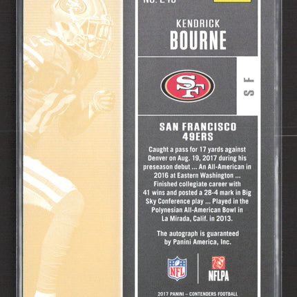 2017 Panini Contenders Ticket Kendrick Bourne #243 Cracked Ice 06/25 RC Auto