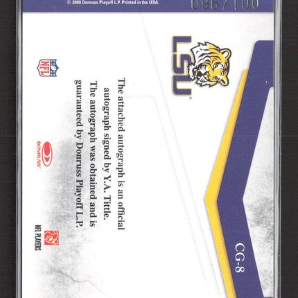 2008 Donruss Threads College Greats Y.A. Tittle #CG-8 096/100 Auto