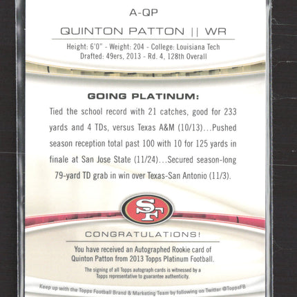 2013 Topps Platinum Quinton Patton #A-QP RC Auto