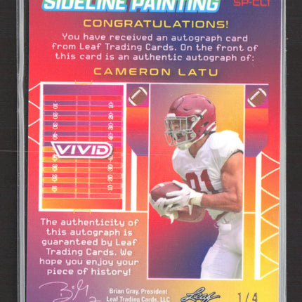 2023 Leaf Vivid Sideline Painting Cameron Latu #SP-CL1 RC 1/4 Auto