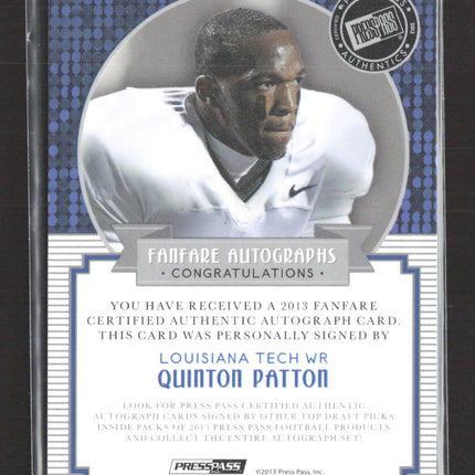 2013 Press Pass FanFare Quinton Patton #FF-QP 110/149 Auto