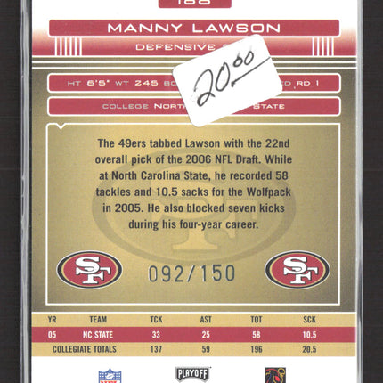 2006 Playoff Absolute Memorabilia Spectrum Manny Lawson #188 092/150 Auto