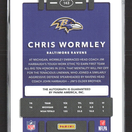 2017 Panini Donruss Optic Chris Wormley #143 RC Auto