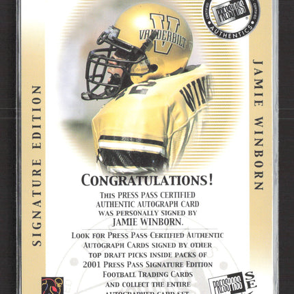2001 Press Pass Signature Edition Jamie Winborn Auto