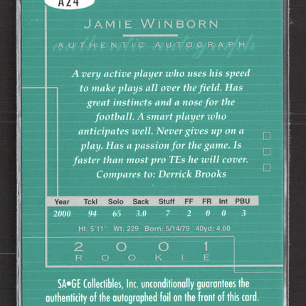 2001 SAGE HIT Jamie Winborn #A24 Authentic Autograph Auto