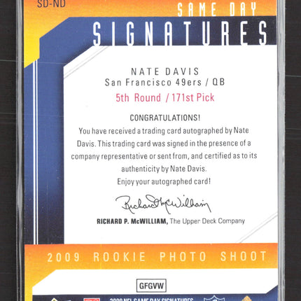 2009 Upper Deck Same Day Signatures Nate Davis #SD-ND Auto