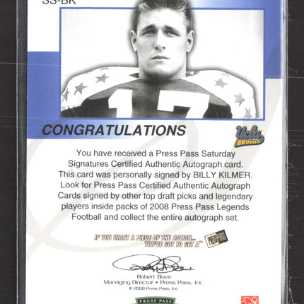 2008 Press Pass Legends Saturday Signatures Billy Kilmer #SS-BK Auto