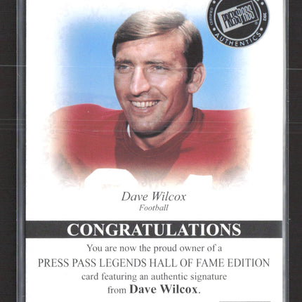 2012 Press Pass Legends Hall of Fame Edition Dave Wilcox #LG-DW 01/35 Auto
