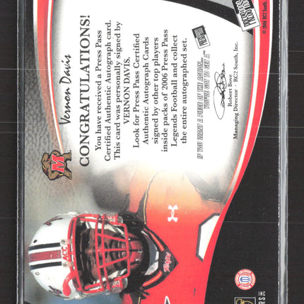 2006 Press Pass Legends Vernon Davis #AL-VD 08/25 Auto