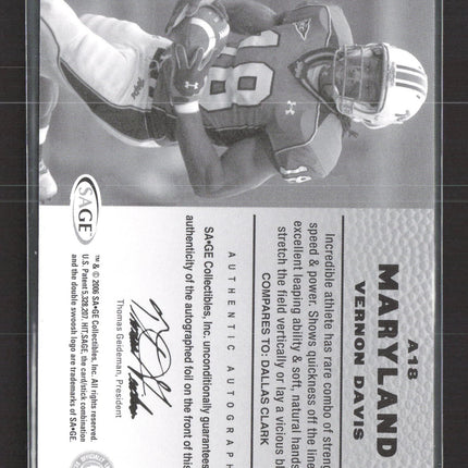 2006 SAGE HIT Vernon Davis #A18 Authentic Autograph Auto