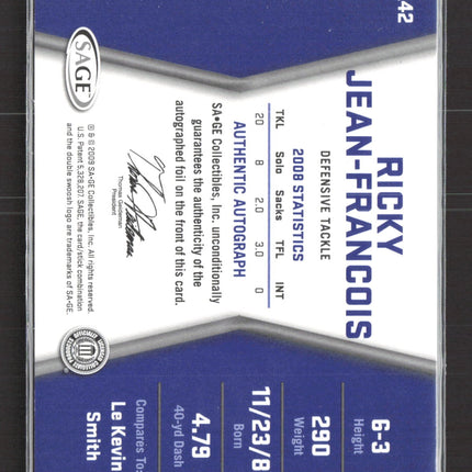2009 SAGE HIT Ricky Jean-Francois #A42 197/250 Auto
