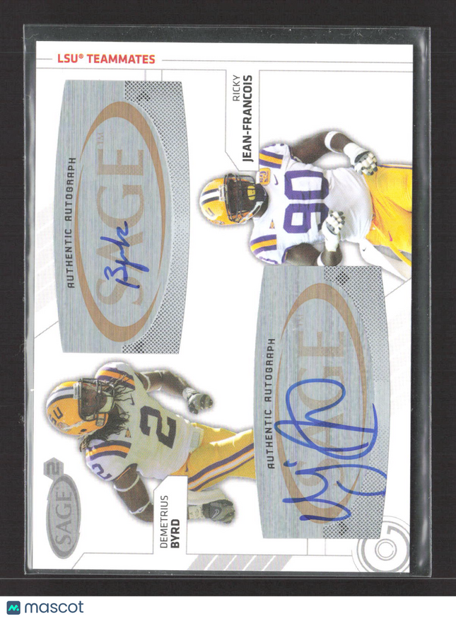 2009 SAGE Hit LSU Teammates Demetrius Byrd Ricky Jean-Francois #SA-32 Auto