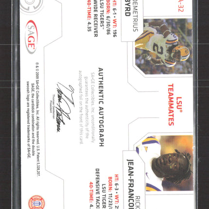 2009 SAGE Hit LSU Teammates Demetrius Byrd Ricky Jean-Francois #SA-32 Auto