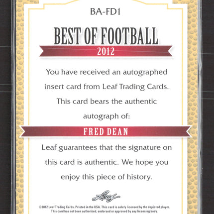 2012 Leaf Best of Football Fred Dean #BA-FD1 Auto