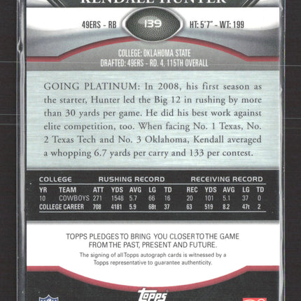 2011 Topps Platinum Kendall Hunter #139 RC 0311/1000 Auto