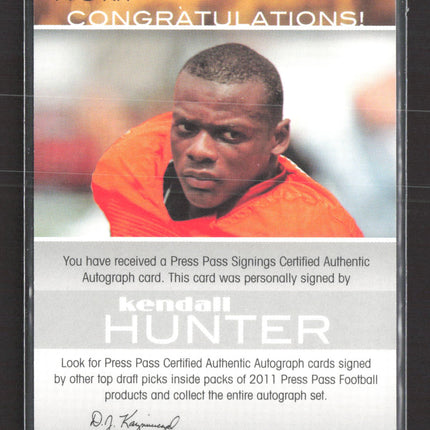 2011 Press Pass Signings Kendall Hunter #PPS-KH Auto "Spud"