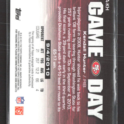 2011 Topps Game Day Autographs Kendall Hunter #GDA-KH Auto