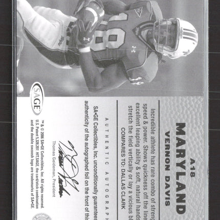 2006 SA-GE HIT Vernon Davis #A18 Authentic Autograph Auto