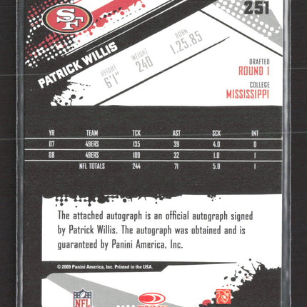2009 Score Red Zone Patrick Willis #251 02/30 Auto